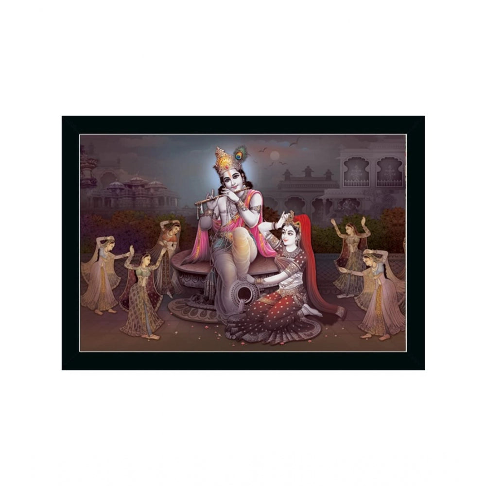 Amfyn Radha Krishna Painting with Synthetic Photo Frame (Multicolor)