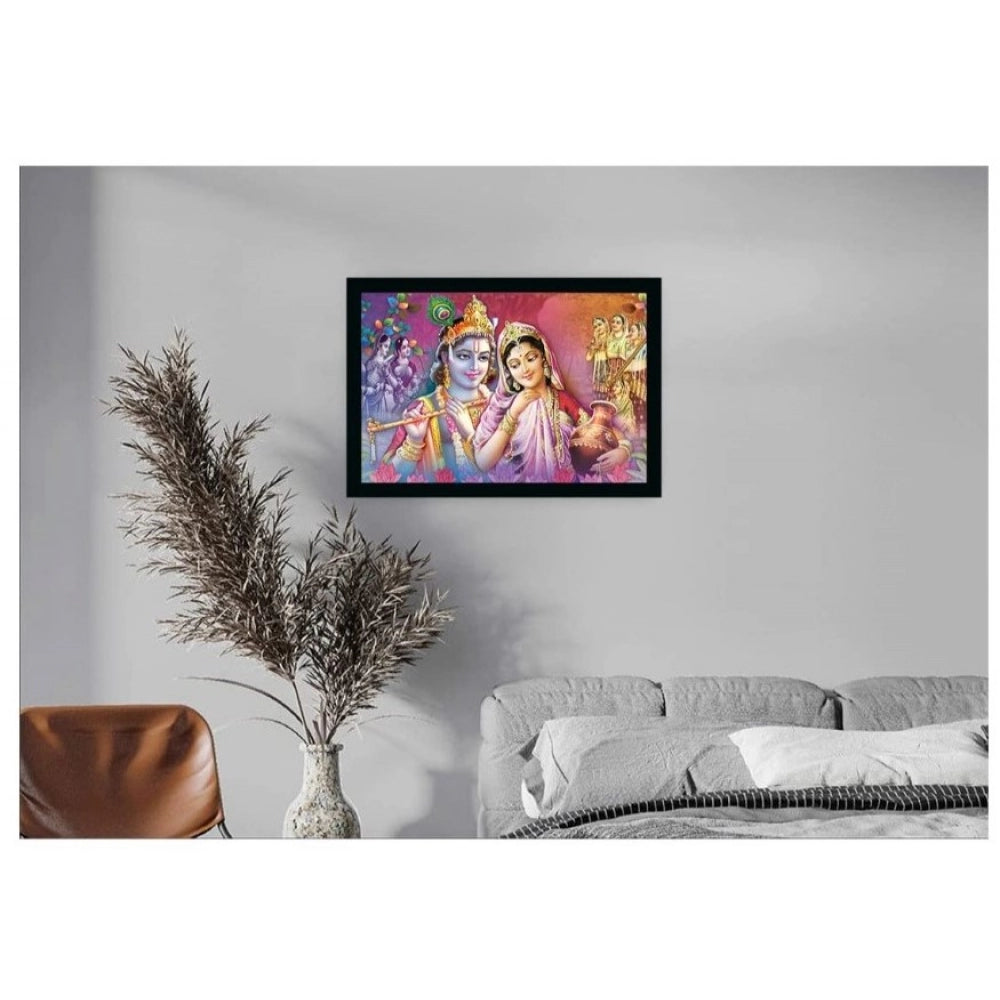 Amfyn Radha Krishna Painting with Synthetic Photo Frame (Multicolor)