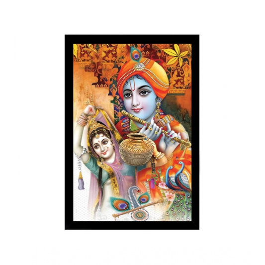Amfyn Radha Krishna Painting with Synthetic Photo Frame (Multicolor)