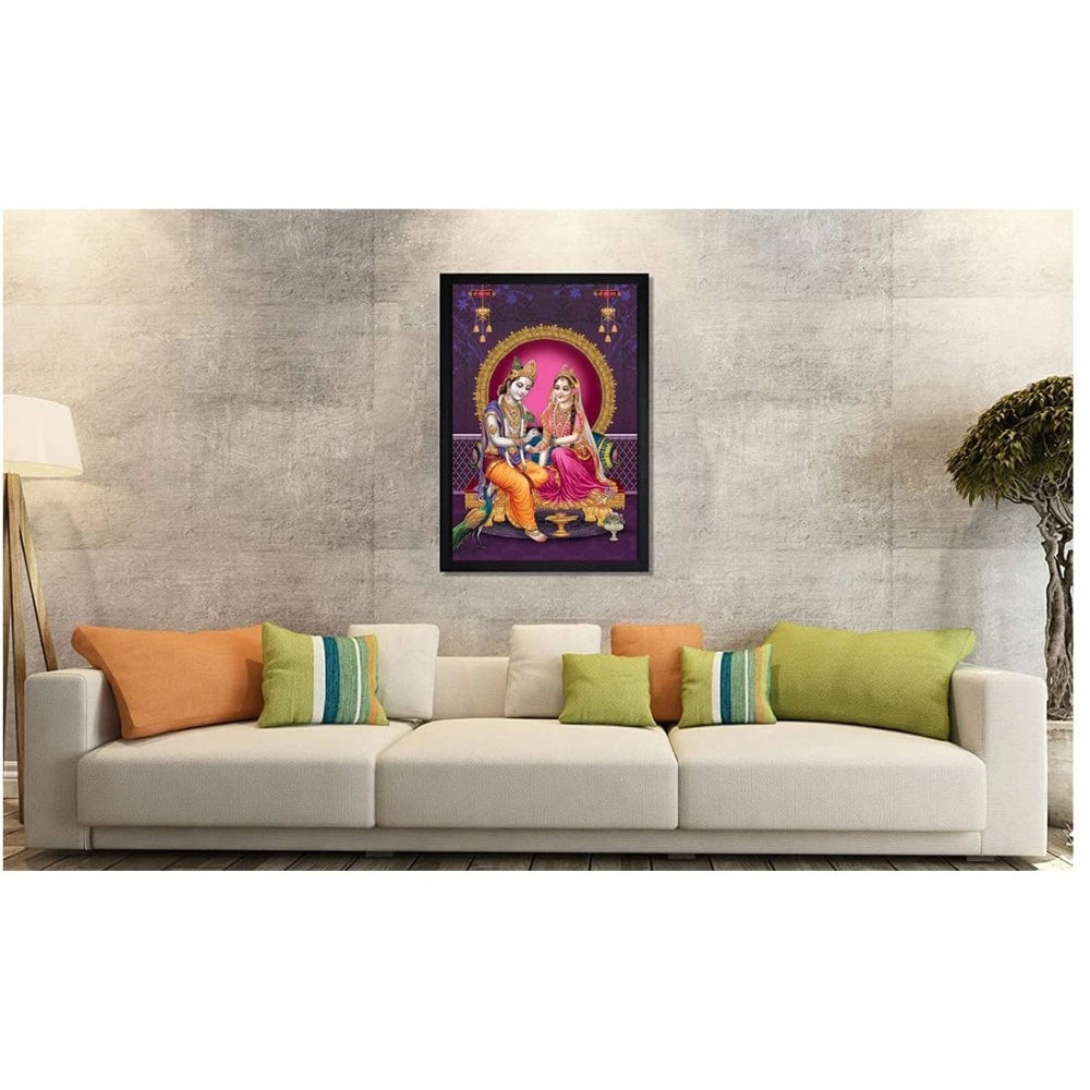 Amfyn Radha Krishna Painting with Synthetic Photo Frame (Multicolor)
