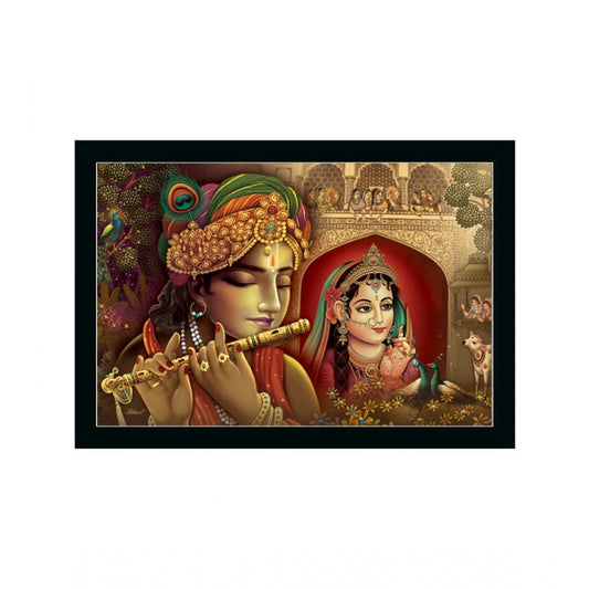 Amfyn Radha Krishna Painting with Synthetic Photo Frame (Multicolor)