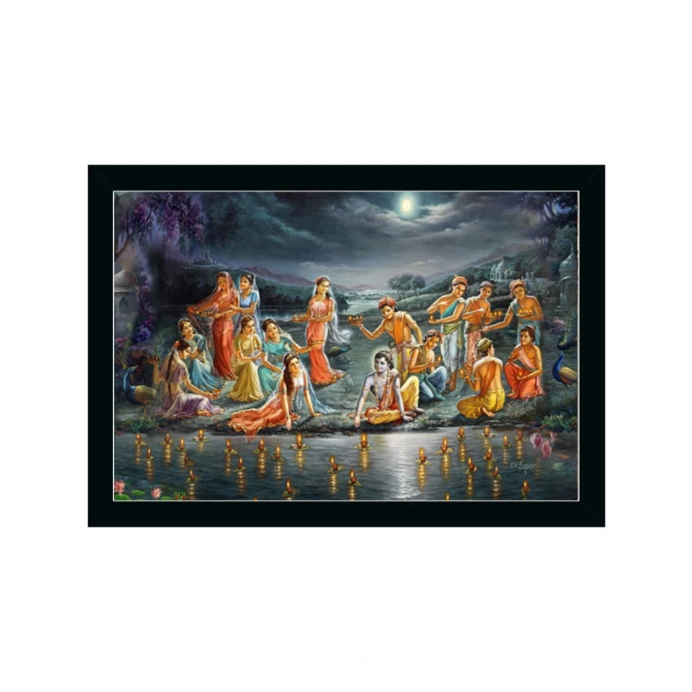 Amfyn Radha Krishna Painting with Synthetic Photo Frame (Multicolor)