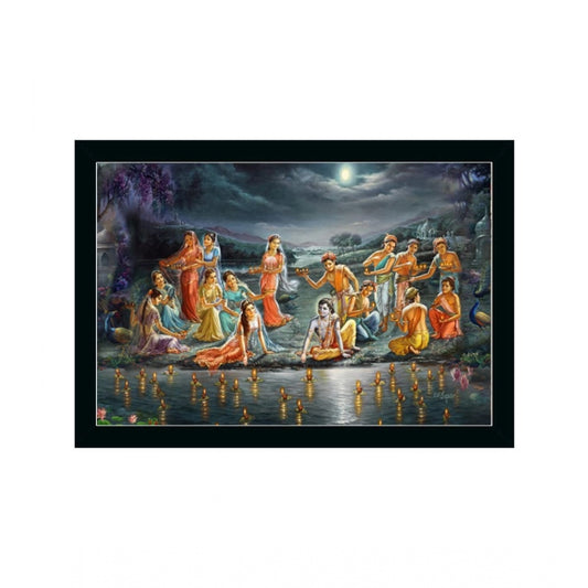 Amfyn Radha Krishna Painting with Synthetic Photo Frame (Multicolor)
