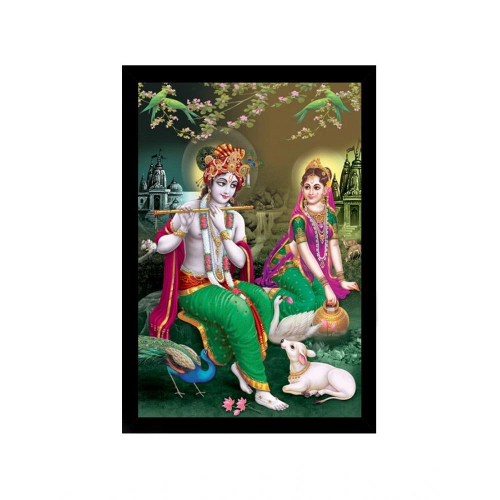 Amfyn Radha Krishna Painting with Synthetic Photo Frame (Multicolor)