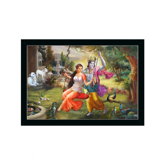 Amfyn Radha Krishna Painting with Synthetic Photo Frame (Multicolor)