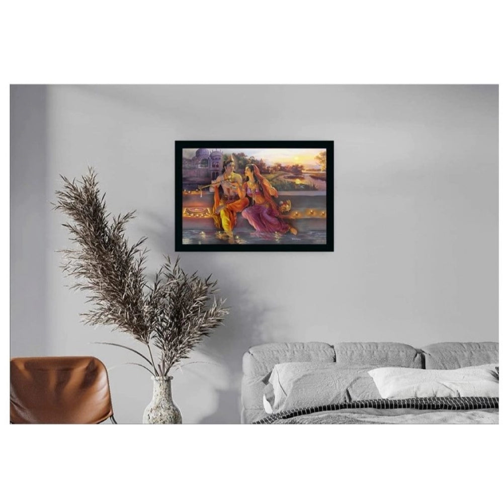 Amfyn Radha Krishna Painting with Synthetic Photo Frame (Multicolor)