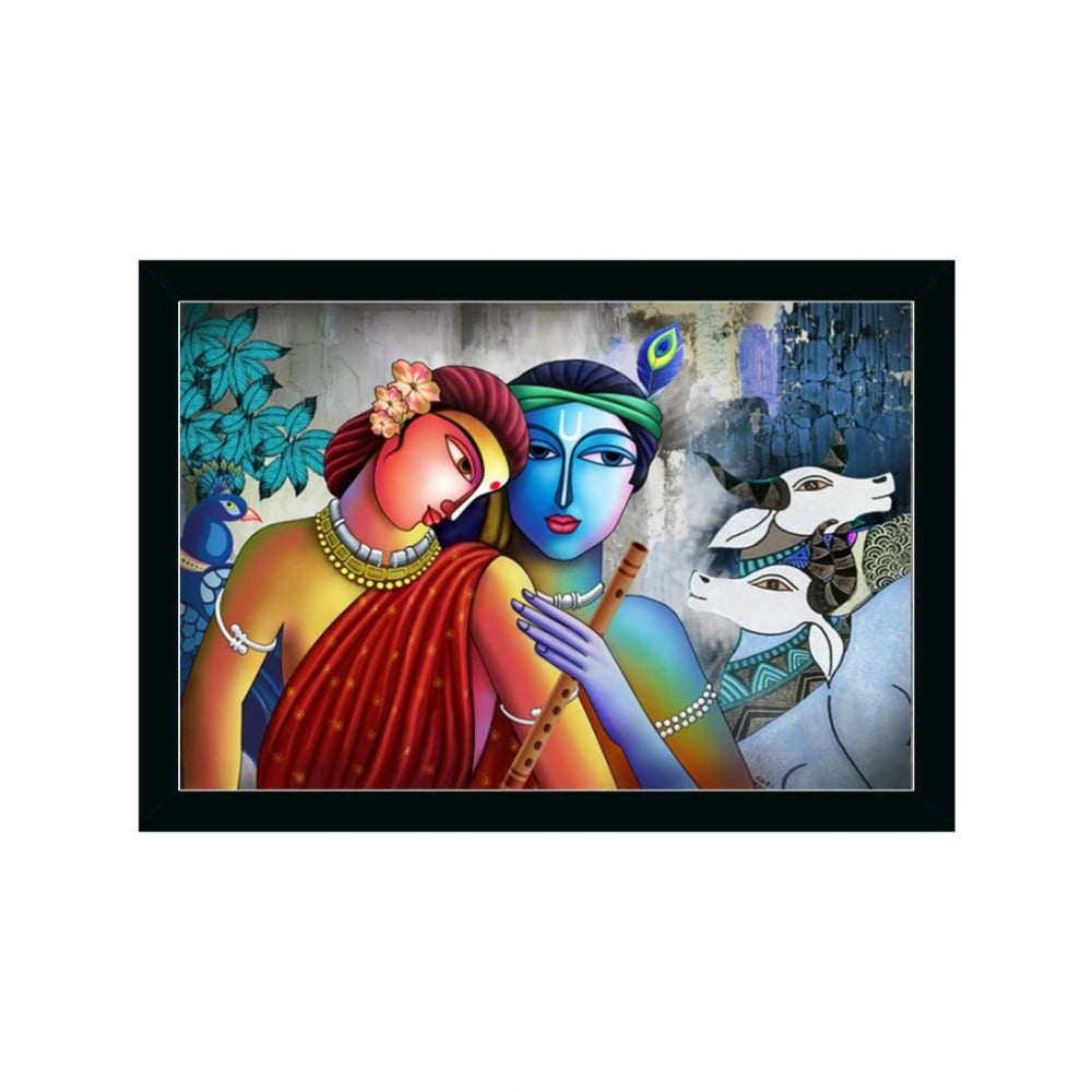 Amfyn Radha Krishna Painting with Synthetic Photo Frame (Multicolor)