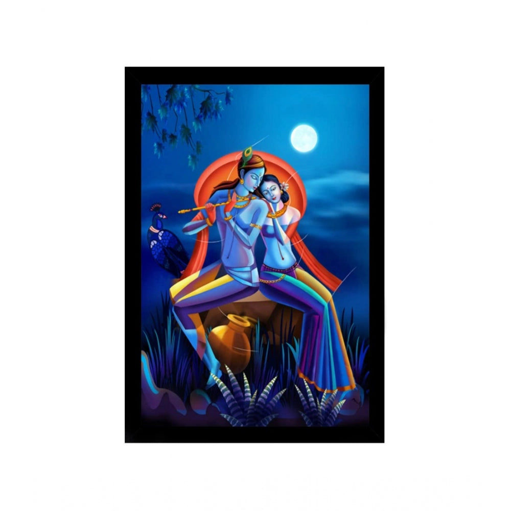 Amfyn Radha Krishna Painting with Synthetic Photo Frame (Multicolor)