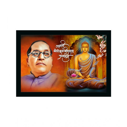 Amfyn Ambedkar Buddha Painting Vinyl Sparkle Coated with Synthetic Photo Frame (Multicolor)