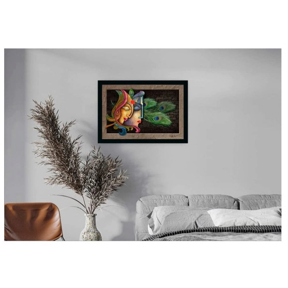 Amfyn Radha Krishna Painting with Synthetic Photo Frame (Multicolor)