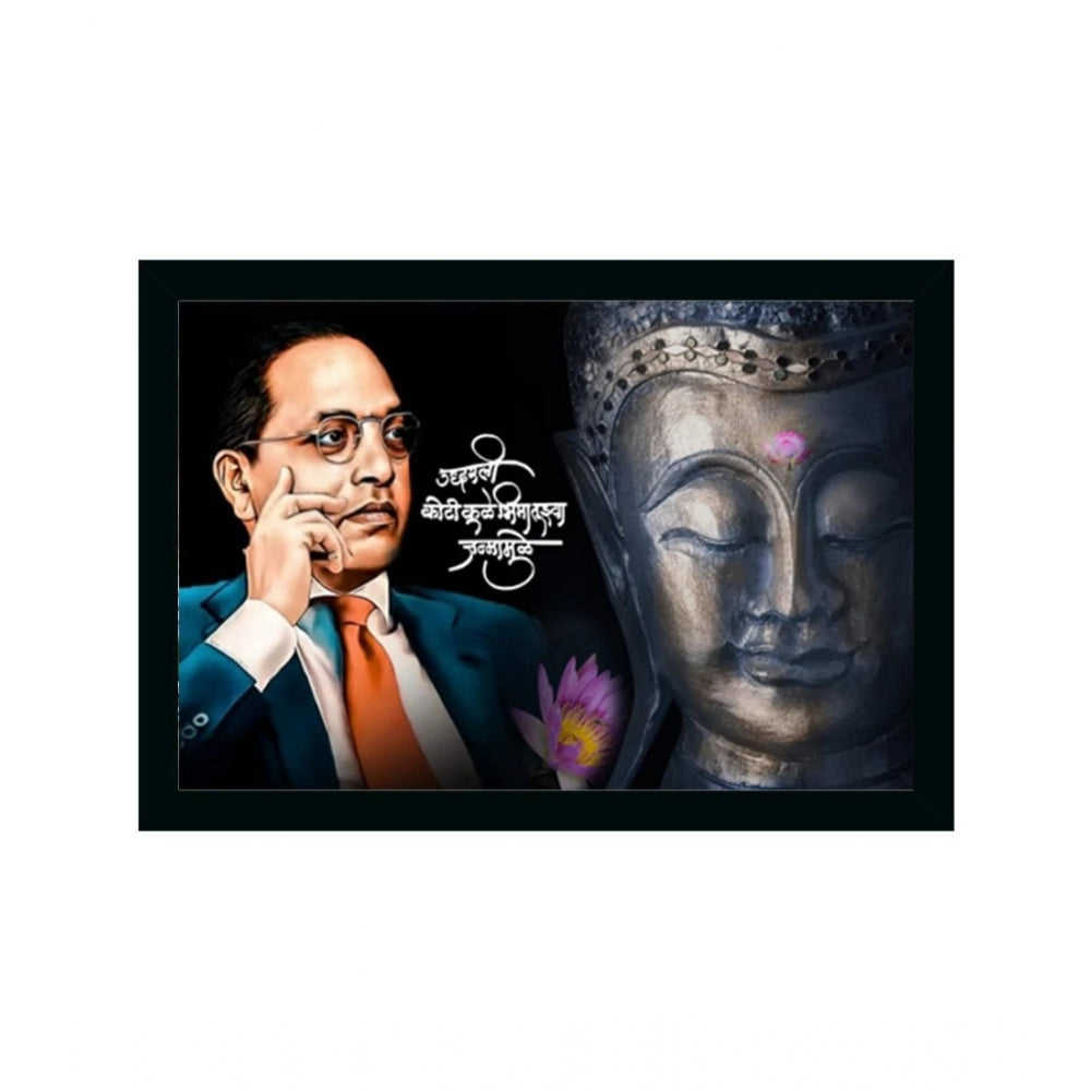 Amfyn Ambedkar Buddha Painting Vinyl Sparkle Coated with Synthetic Photo Frame (Multicolor)