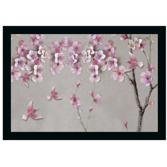 Amfyn Flower Painting Vinyl Sparkle Coated with Synthetic Photo Frame (Multicolor)