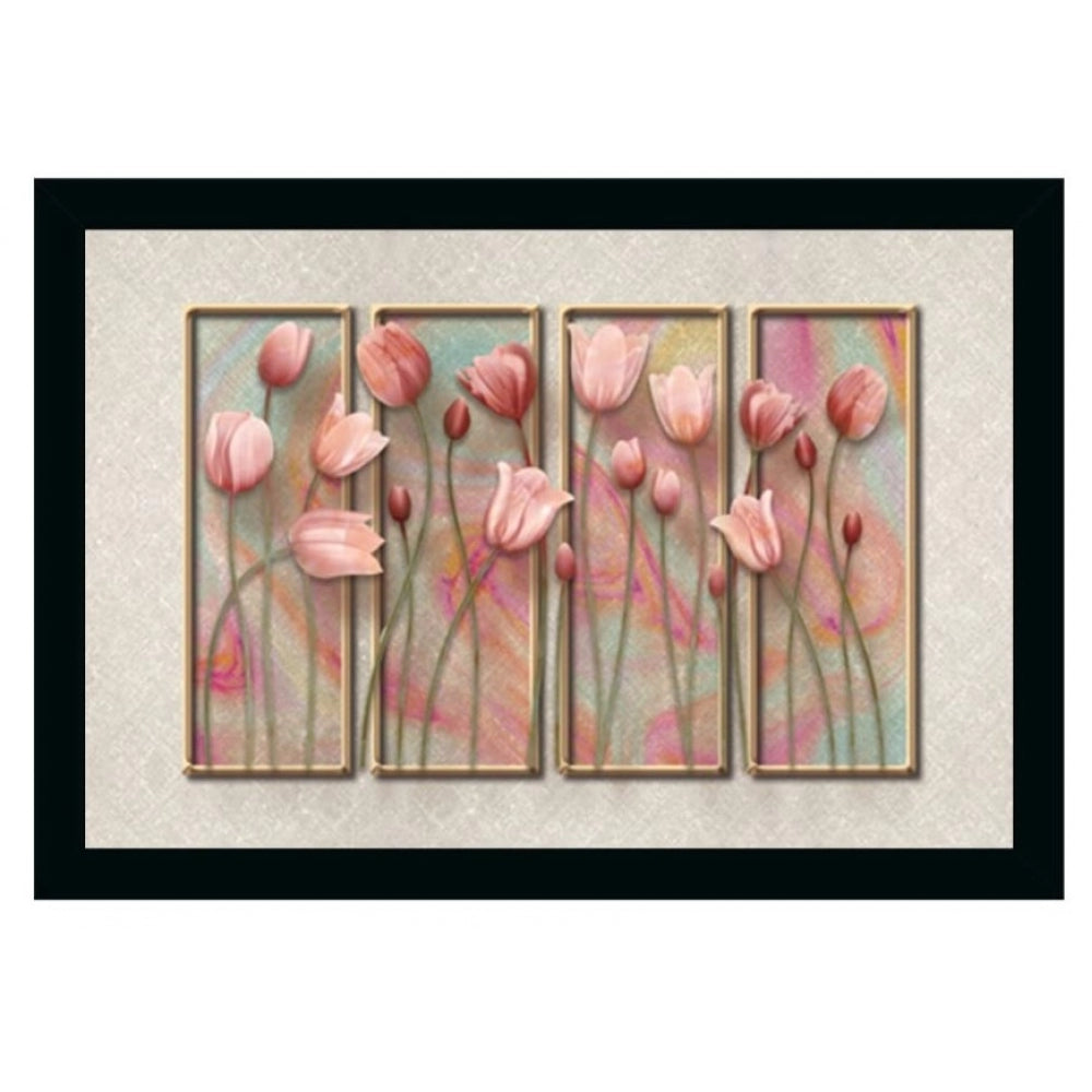 Amfyn Flower Painting Vinyl Sparkle Coated with Synthetic Photo Frame (Multicolor)