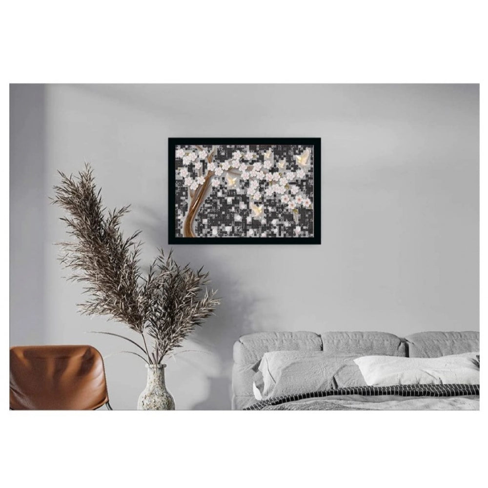 Amfyn Flower Painting Vinyl Sparkle Coated with Synthetic Photo Frame (Multicolor)