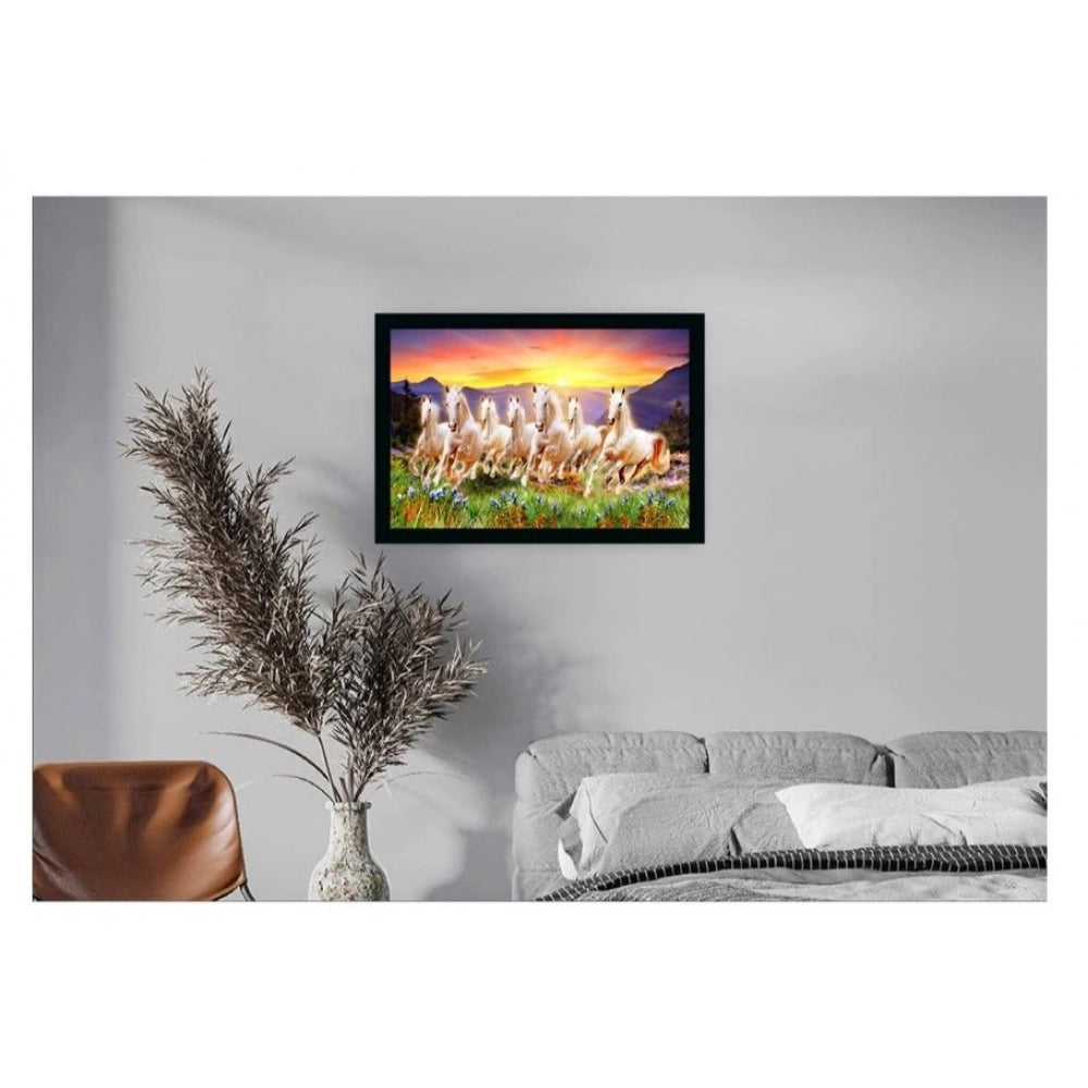 Amfyn Seven Running Horses Vastu Painting with Frame (Multicolor)