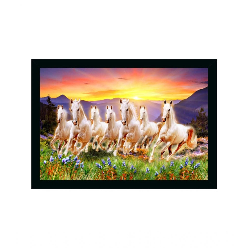 Amfyn Seven Running Horses Vastu Painting with Frame (Multicolor)