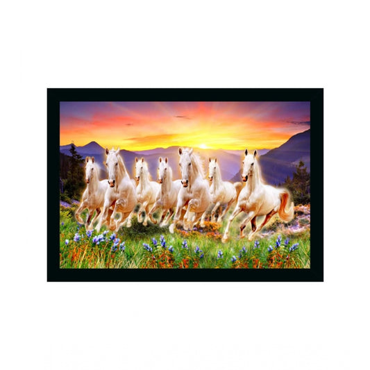 Amfyn Seven Running Horses Vastu Painting with Frame (Multicolor)