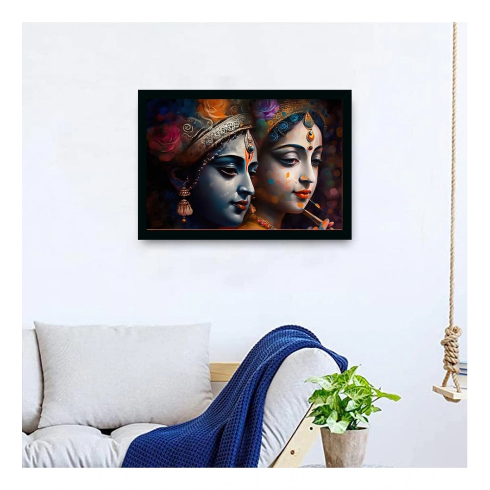 Amfyn Radha Krishna Painting with Synthetic Photo Frame (Multicolor)