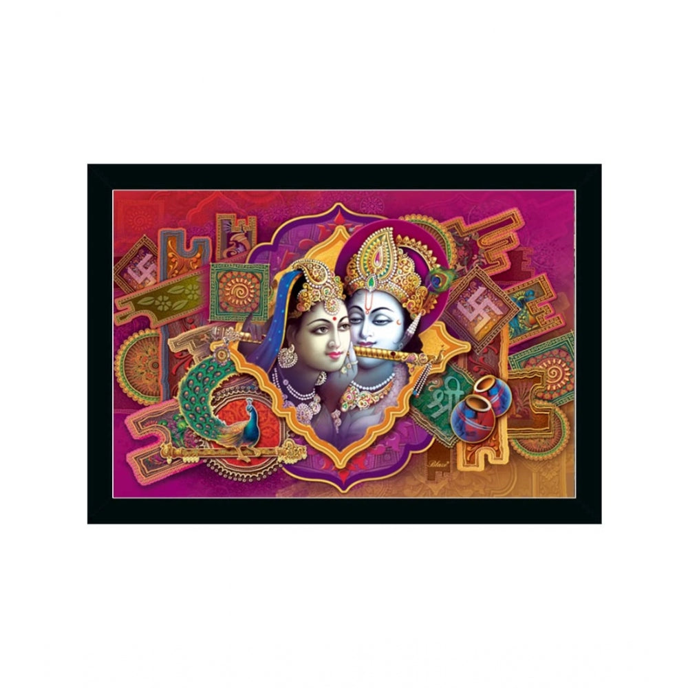 Amfyn Radha Krishna Painting with Synthetic Photo Frame (Multicolor)