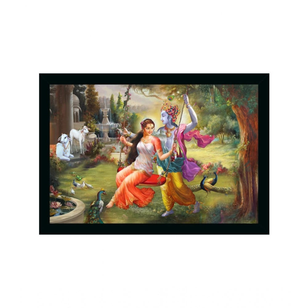 Amfyn Radha Krishna Painting with Synthetic Photo Frame (Multicolor)