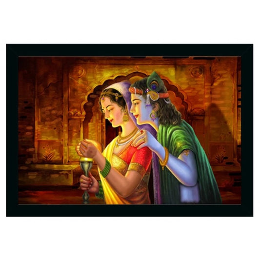 Amfyn Radha Krishna Painting Vinyl Sparkle Coated with Synthetic Photo Frame (Multicolor)