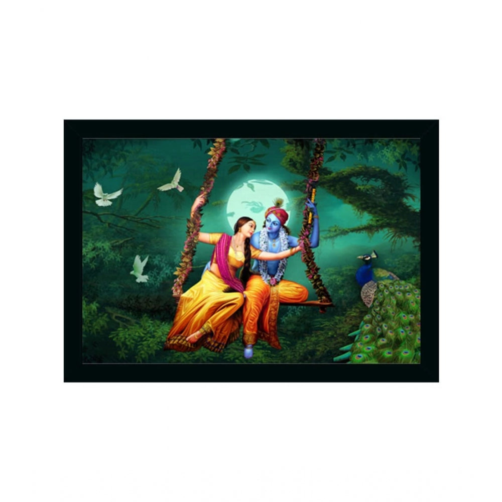 Amfyn Radha Krishna Painting Vinyl Sparkle Coated with Synthetic Photo Frame (Multicolor)