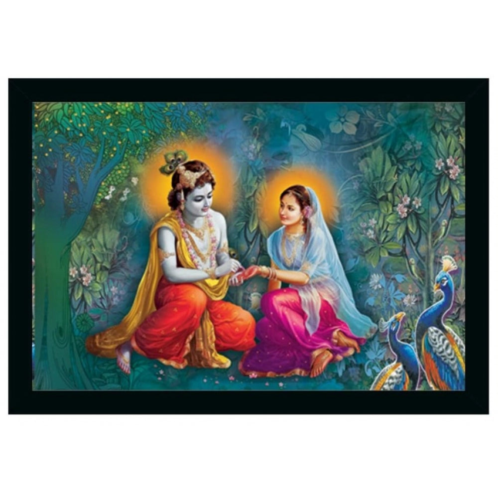 Amfyn Radha Krishna Painting Vinyl Sparkle Coated with Synthetic Photo Frame (Multicolor)