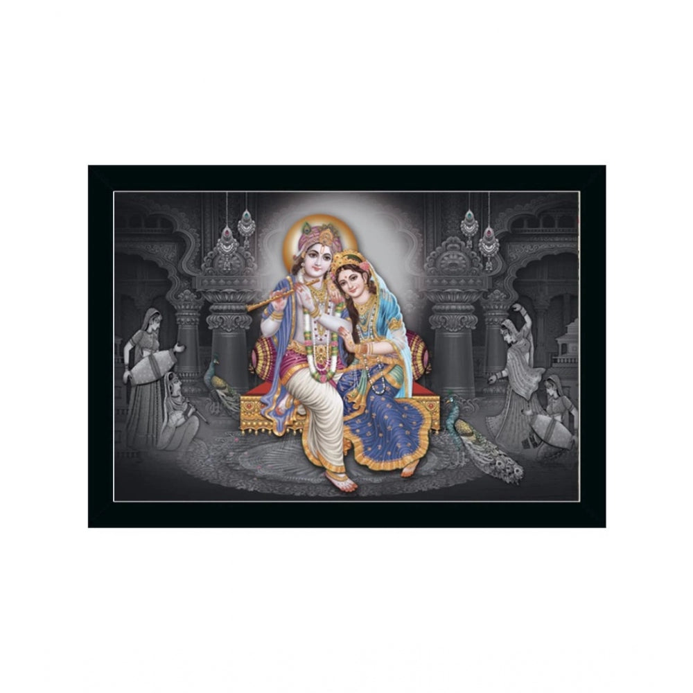 Amfyn Radha Krishna Painting with Synthetic Photo Frame (Multicolor)