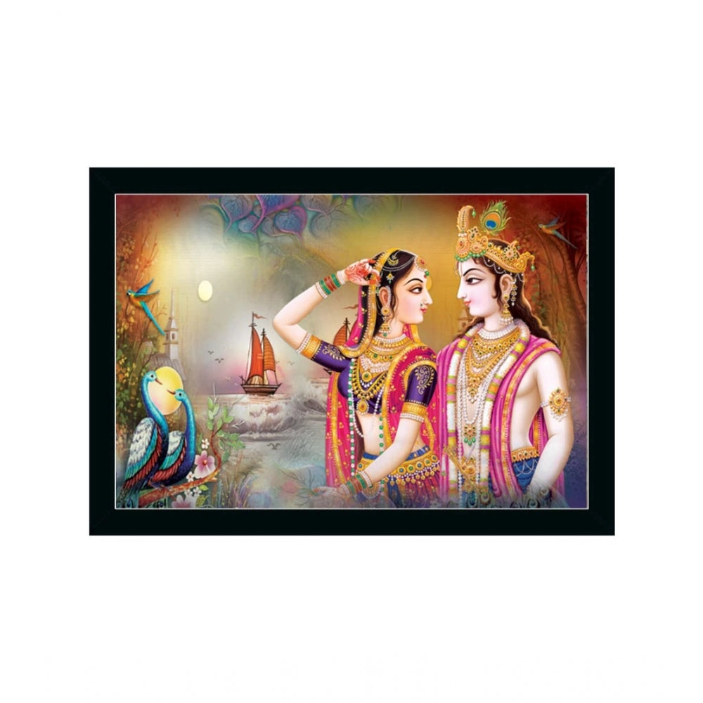 Amfyn Radha Krishna Painting with Synthetic Photo Frame (Multicolor)