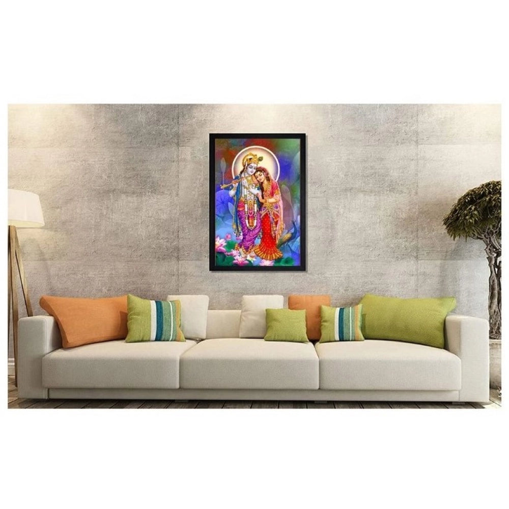 Amfyn Radha Krishna Painting with Synthetic Photo Frame (Multicolor)