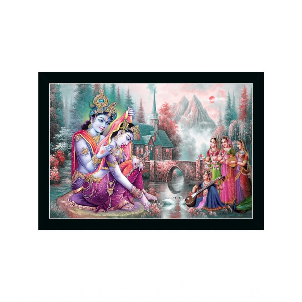Amfyn Radha Krishna Painting with Synthetic Photo Frame (Multicolor)
