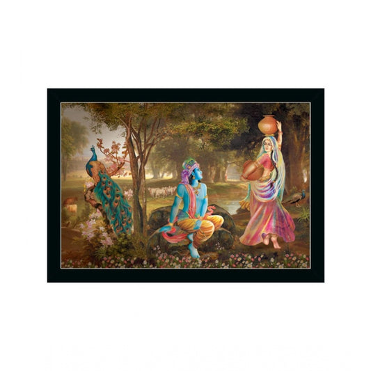 Amfyn Radha Krishna Painting with Synthetic Photo Frame (Multicolor)