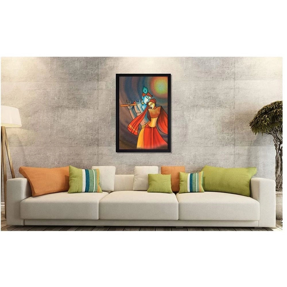 Amfyn Radha Krishna Painting with Synthetic Photo Frame (Multicolor)