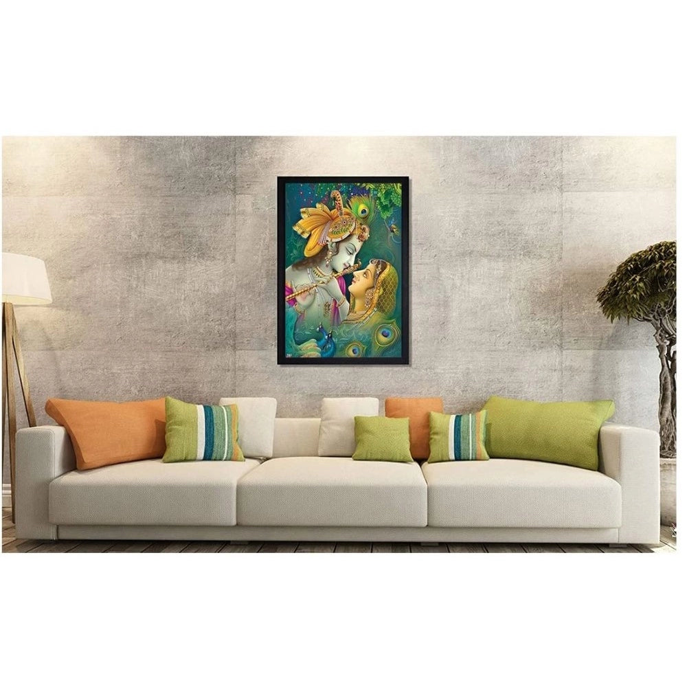 Amfyn Radha Krishna Painting with Synthetic Photo Frame (Multicolor)