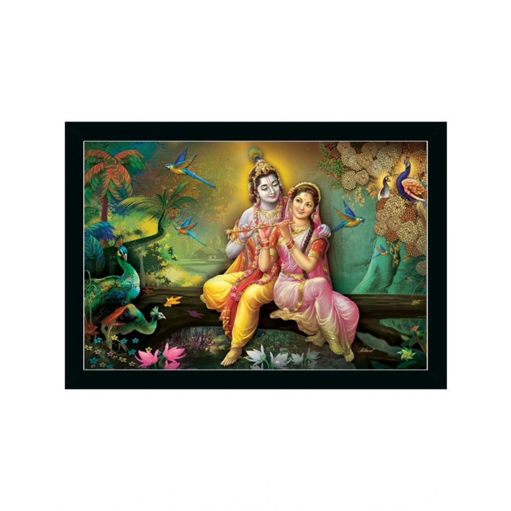 Amfyn Radha Krishna Painting with Synthetic Photo Frame (Multicolor)