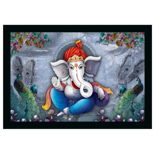 Amfyn Ganesha Painting with Synthetic photo Frame (Multicolor)