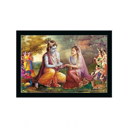 Amfyn Radha Krishna Painting with Synthetic Photo Frame (Multicolor)