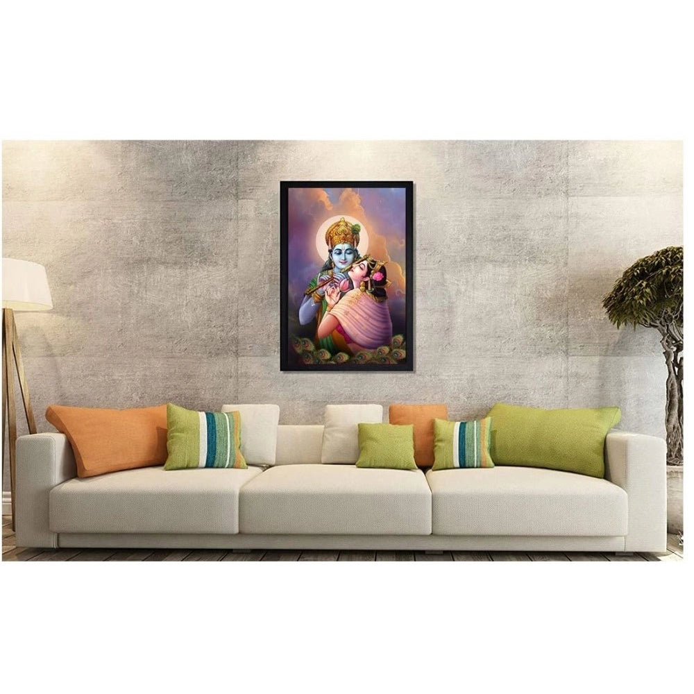 Amfyn Radha Krishna Painting with Synthetic Photo Frame (Multicolor)