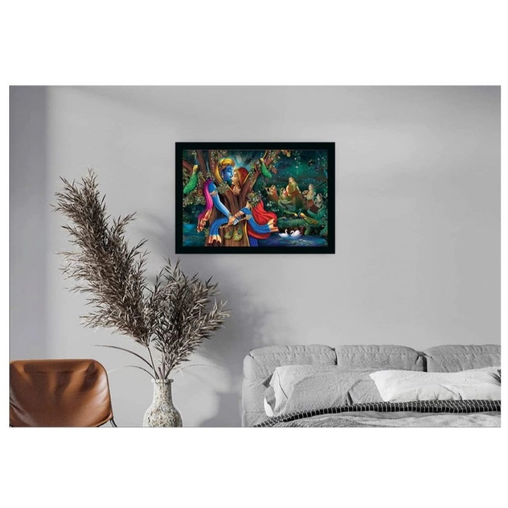 Amfyn Radha Krishna Painting with Synthetic Photo Frame (Multicolor)