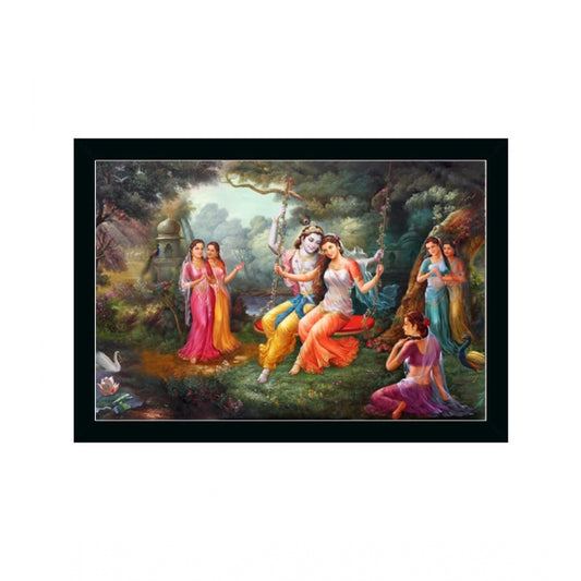 Amfyn Radha Krishna Painting with Synthetic Photo Frame (Multicolor)