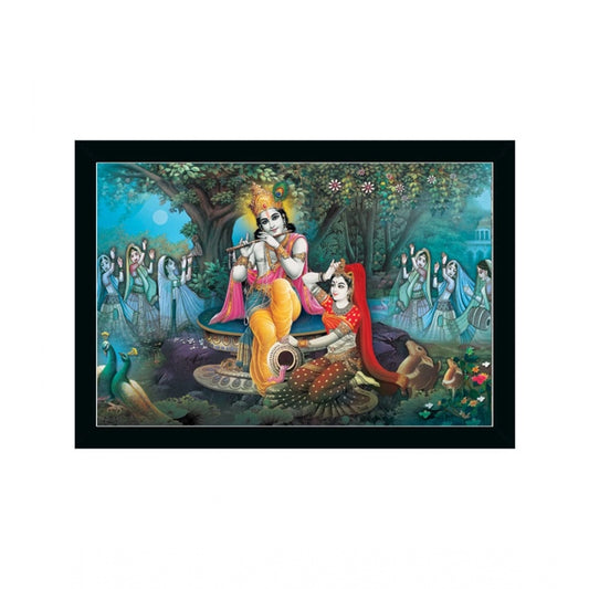 Amfyn Radha Krishna Painting with Synthetic Photo Frame (Multicolor)