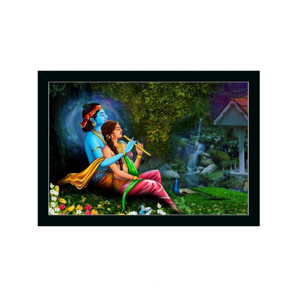 Amfyn Radha Krishna Painting with Synthetic Photo Frame (Multicolor)