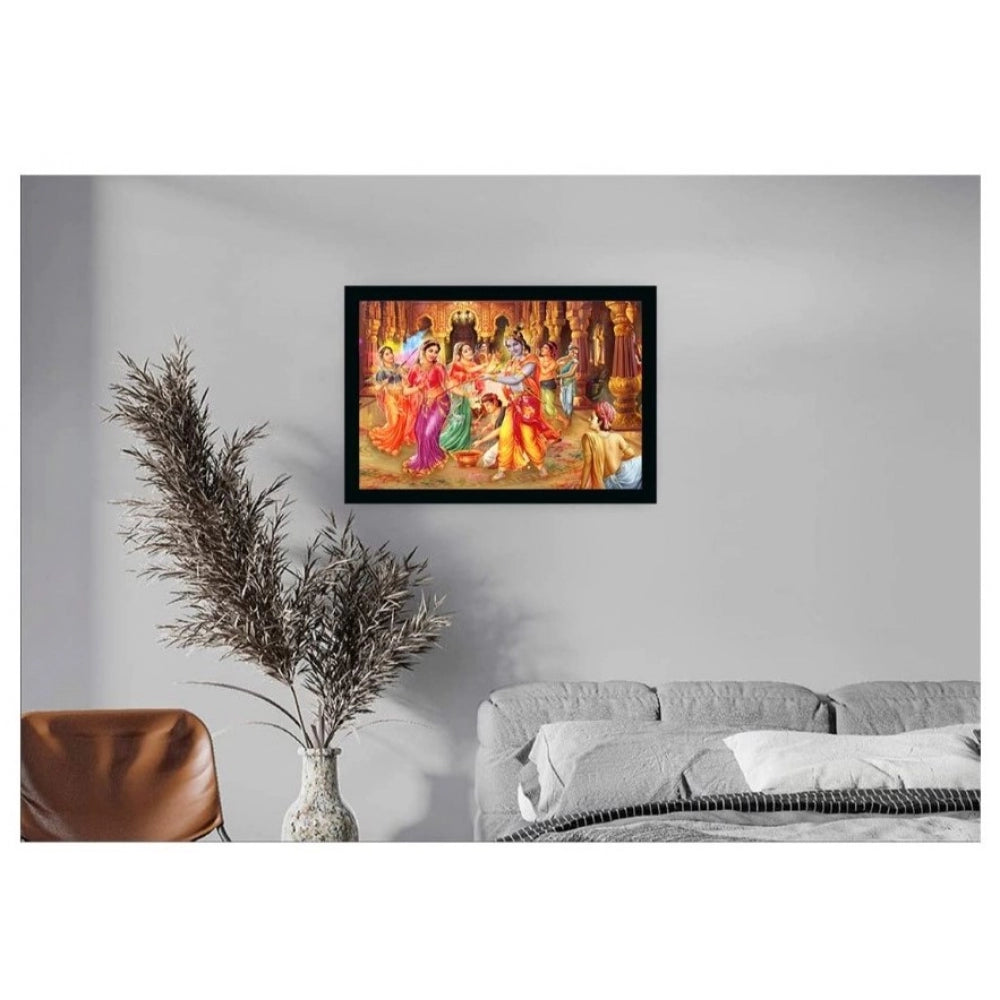 Amfyn Radha Krishna Painting with Synthetic Photo Frame (Multicolor)
