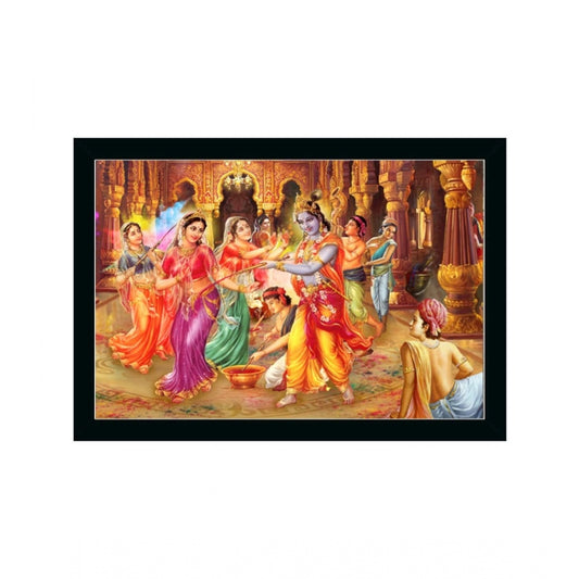 Amfyn Radha Krishna Painting with Synthetic Photo Frame (Multicolor)
