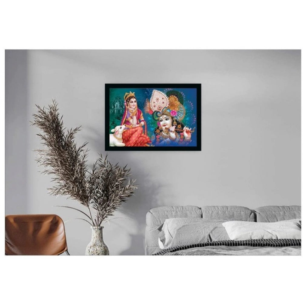 Amfyn Radha Krishna Painting with Synthetic Photo Frame (Multicolor)