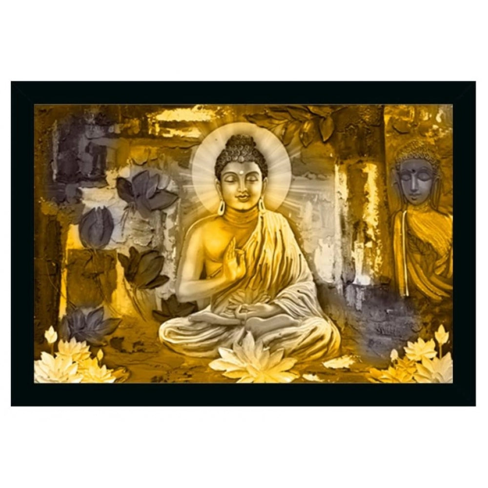 Amfyn Lord Buddha Paintingwith Synthetic Photo Frame (Multicolor)