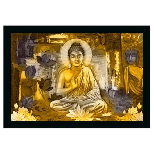 Amfyn Lord Buddha Paintingwith Synthetic Photo Frame (Multicolor)