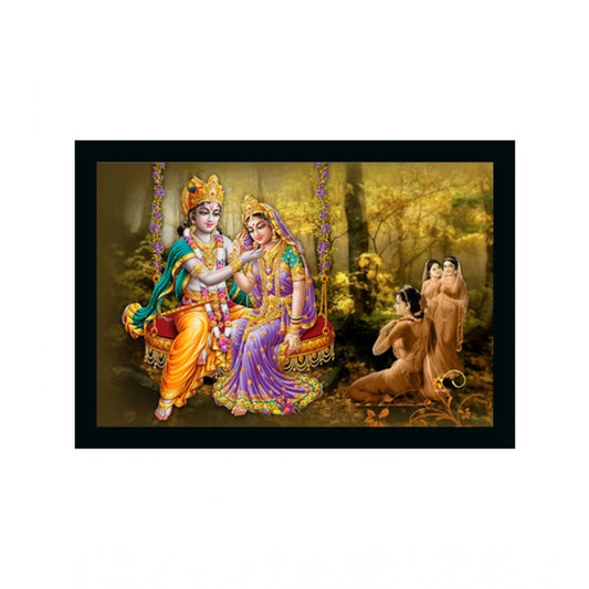 Fashion Radha Krishna Painting Vinyl Sparkle Coated with Synthetic Photo Frame (Multicolor)
