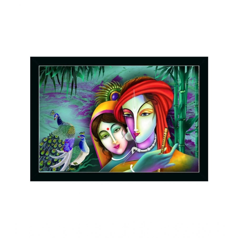 Amfyn Radha Krishna Painting with Synthetic Photo Frame (Multicolor)