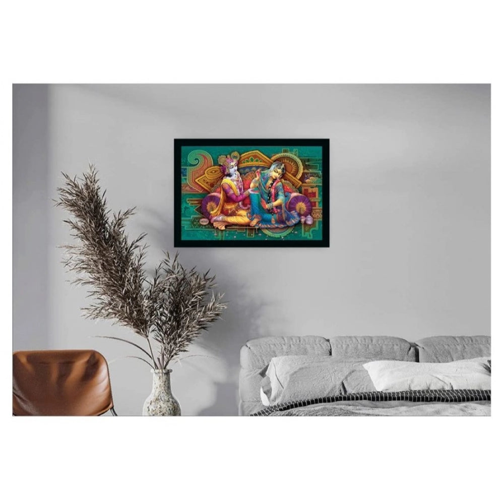 Amfyn Radha Krishna Painting with Synthetic Photo Frame (Multicolor)